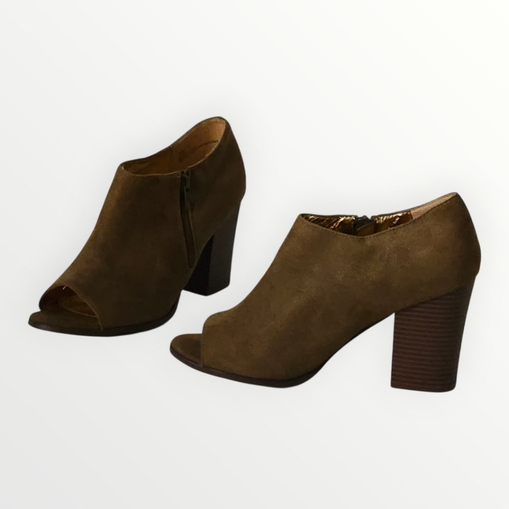 Diba London Womens 11M Taupe Faux‎ Suede “Indie” Peep Toe Block Heel Ankle